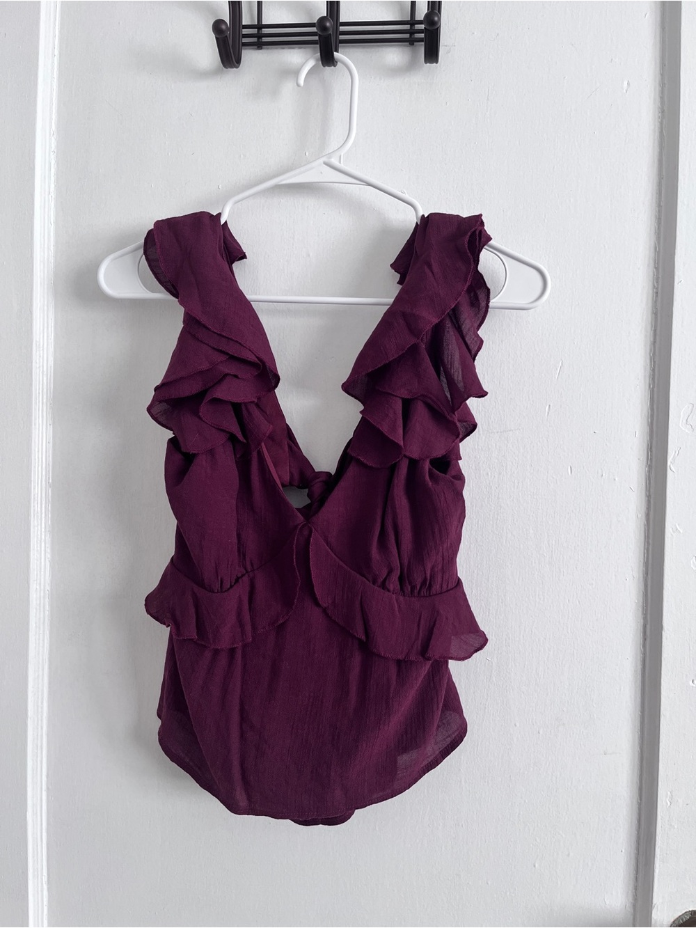 Ruffled V-Neck Camisole Tank Top - Plum
